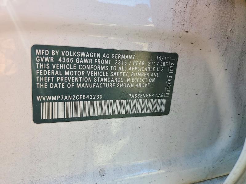 Продаж на аукціоні авто 2012 Volkswagen Cc, vin: WVWMP7AN2CE543230, номер лоту: 46635426