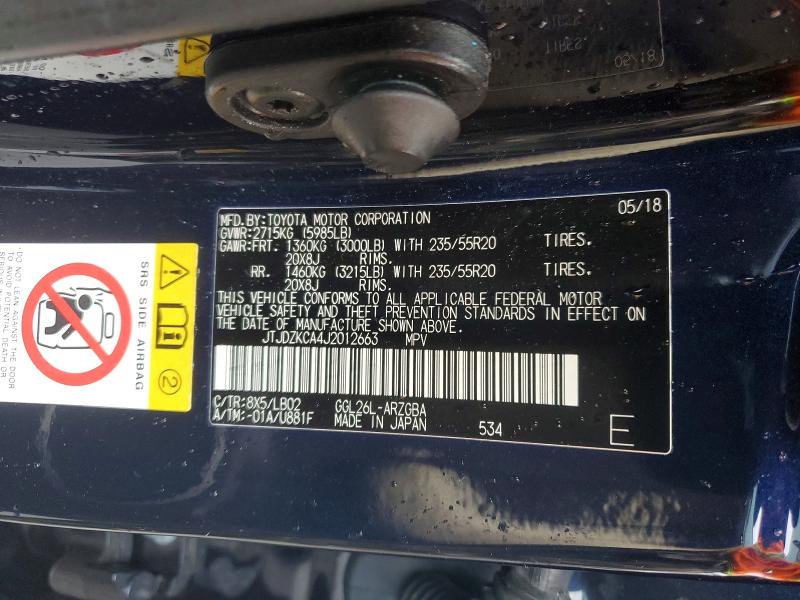79847315 :رقم المزاد ، JTJDZKCA4J2012663 vin ، 2018 Lexus Rx 350l مزاد بيع