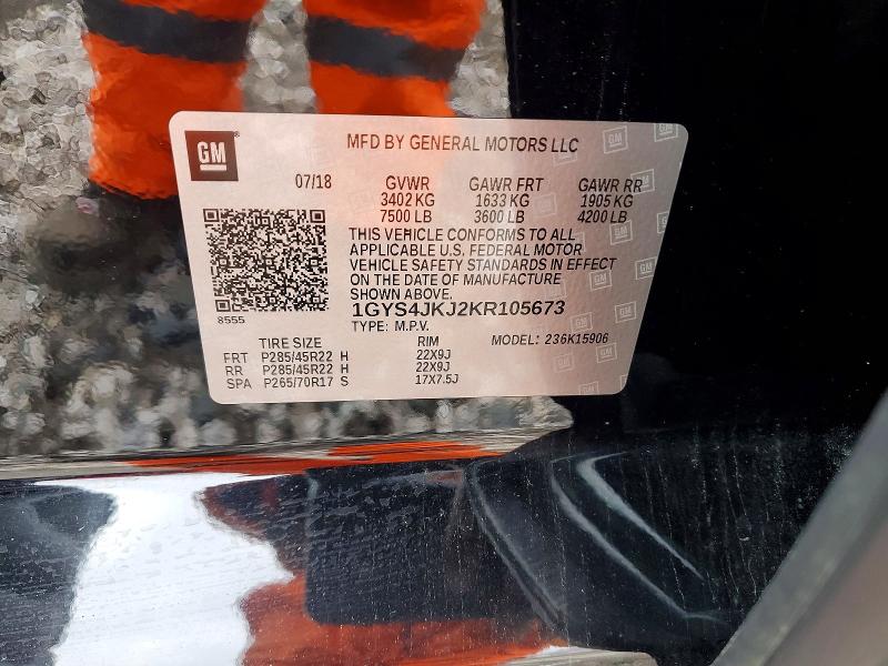 46641876 :رقم المزاد ، 1GYS4JKJ2KR105673 vin ، 2019 Cadillac Escalade مزاد بيع