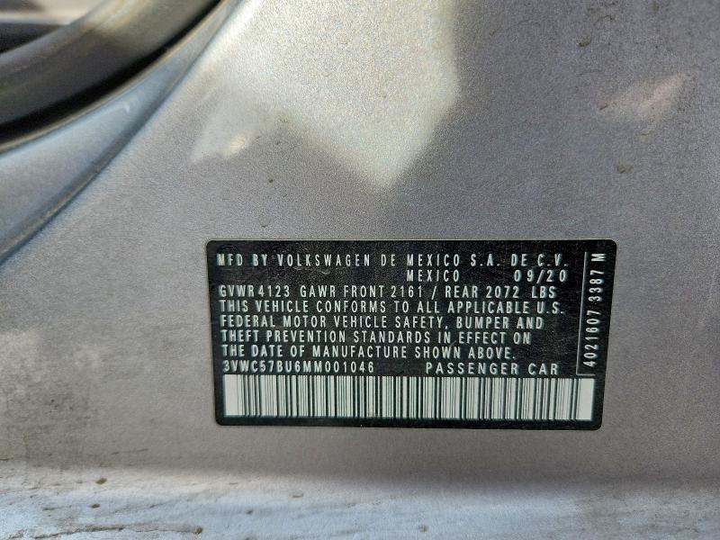 Aukcja sprzedaży 2021 Volkswagen Jetta, vin: 3VWC57BU6MM001046, numer aukcji: 48150646
