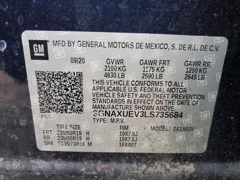 47868536 :رقم المزاد ، 3GNAXUEV3LS735684 vin ، 2020 Chevrolet Equinox مزاد بيع