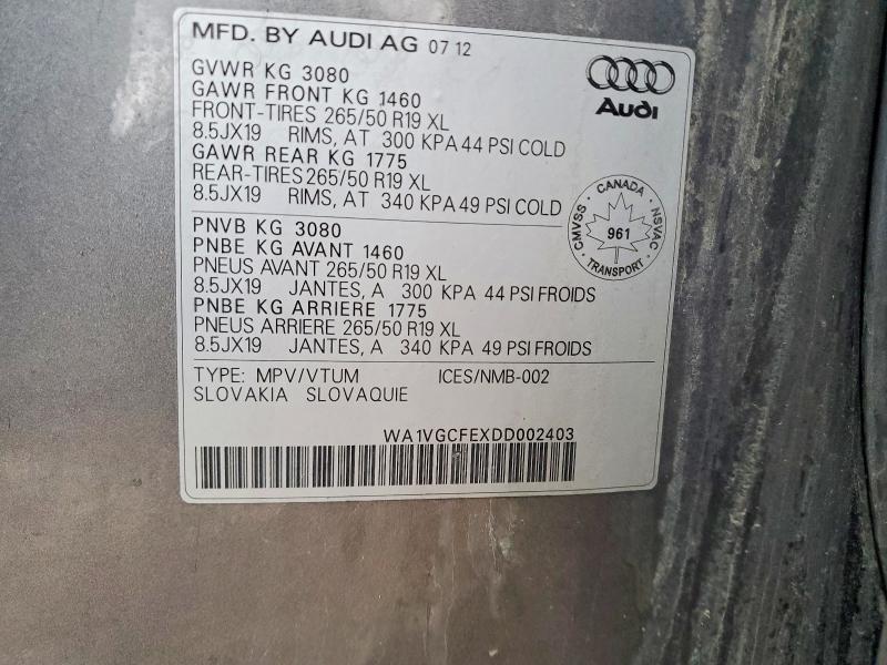 Aukcja sprzedaży 2013 Audi Q7, vin: WA1VGCFEXDD002403, numer aukcji: 45866326