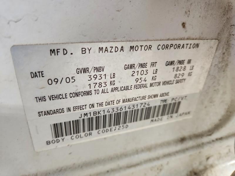 78884515 :رقم المزاد ، JM1BK143361431724 vin ، 2006 Mazda 3 مزاد بيع