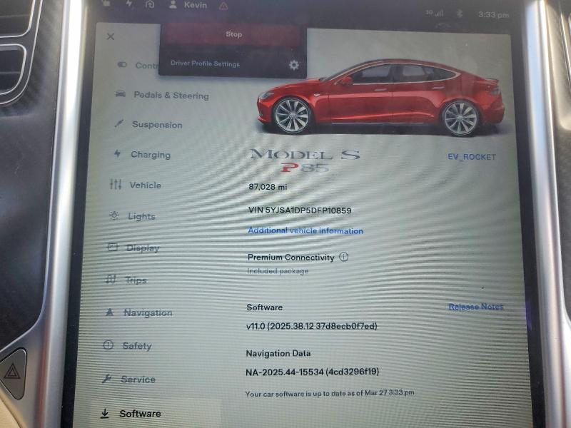 47418336 :رقم المزاد ، 5YJSA1DP5DFP10859 vin ، 2013 Tesla Model S مزاد بيع