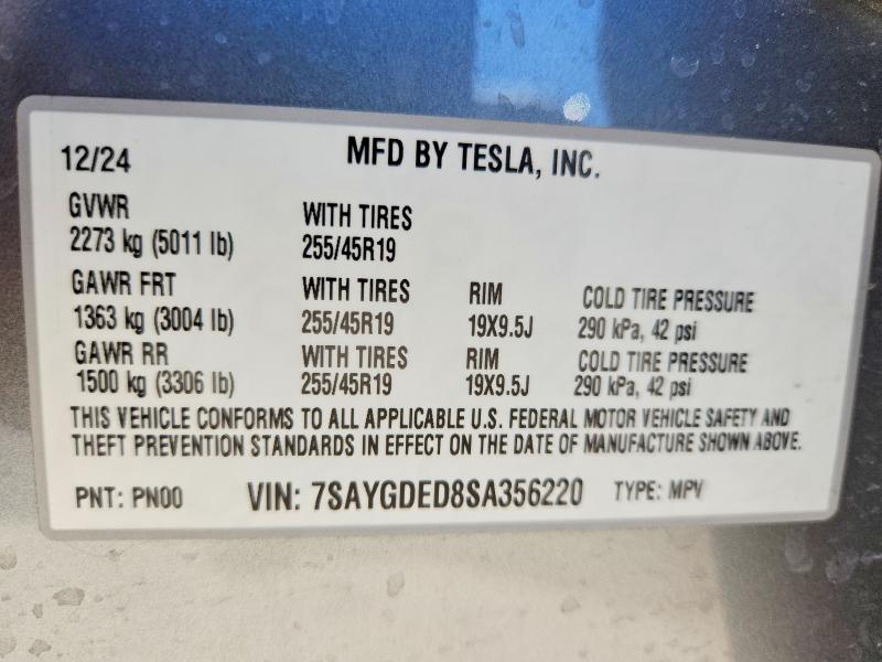 Продажа на аукционе авто 2025 Tesla Model Y, vin: 7SAYGDED8SA356220, номер лота: 46362296