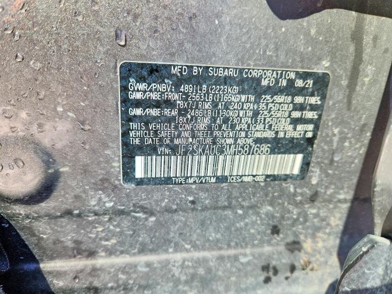 2021 Subaru Forester მანქანა იყიდება აუქციონზე, vin: JF2SKAUC3MH587686, აუქციონის ნომერი: 46111266
