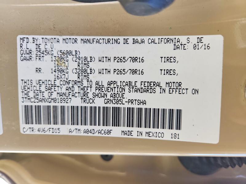 2016 Toyota Tacoma მანქანა იყიდება აუქციონზე, vin: 3TMCZ5ANXGM018927, აუქციონის ნომერი: 46908876