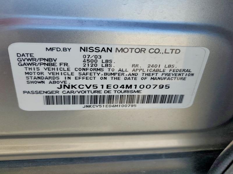 Aukcja sprzedaży 2004 Infiniti G35, vin: JNKCV51E04M100795, numer aukcji: 47023506