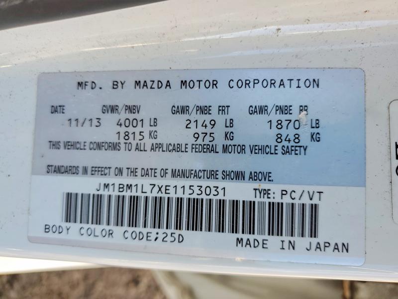 2014 Mazda Mazda3 Spo მანქანა იყიდება აუქციონზე, vin: JM1BM1L7XE1153031, აუქციონის ნომერი: 42079326