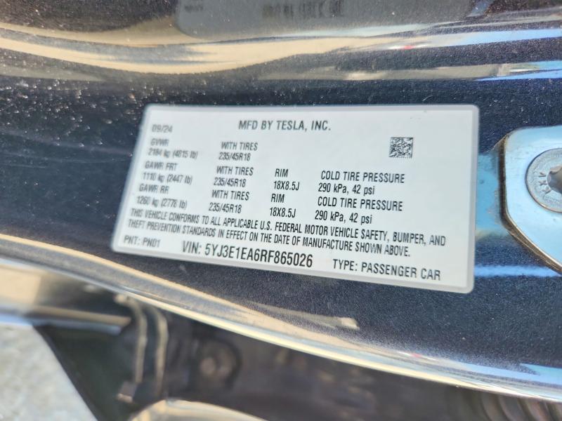 Продаж на аукціоні авто 2024 Tesla Model 3, vin: 5YJ3E1EA6RF865026, номер лоту: 46954336