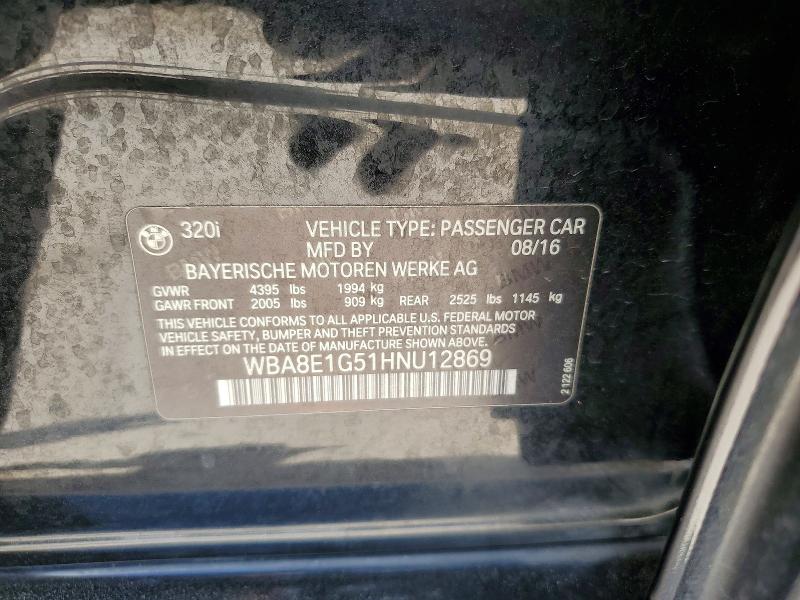 2017 Bmw 320 მანქანა იყიდება აუქციონზე, vin: WBA8E1G51HNU12869, აუქციონის ნომერი: 47949346