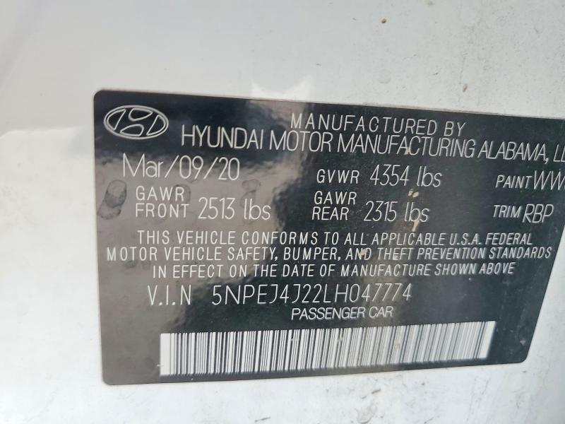 Продаж на аукціоні авто 2020 Hyundai Sonata, vin: 5NPEJ4J22LH047774, номер лоту: 46387256