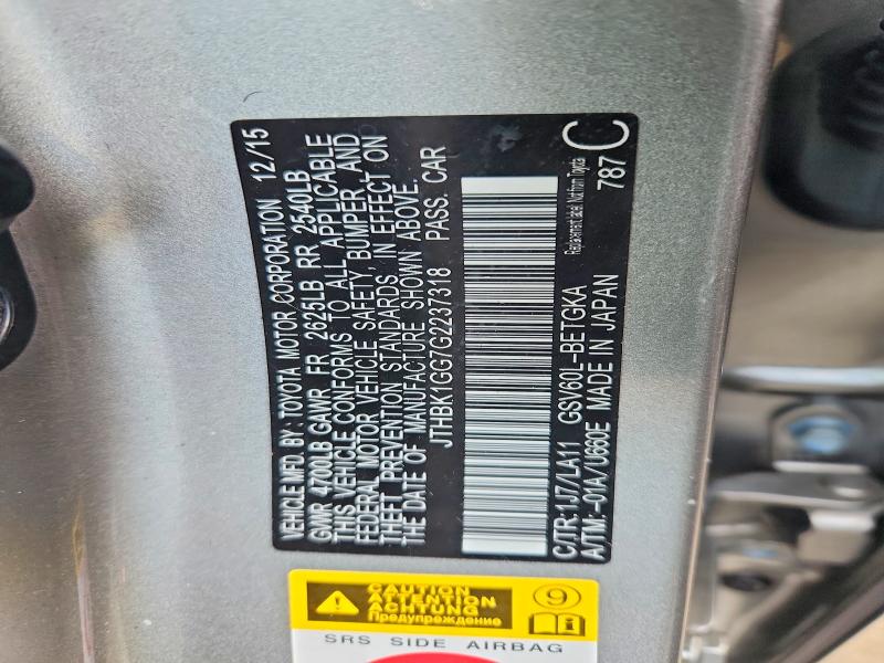 46755756 :رقم المزاد ، JTHBK1GG7G2237318 vin ، 2016 Lexus Es مزاد بيع