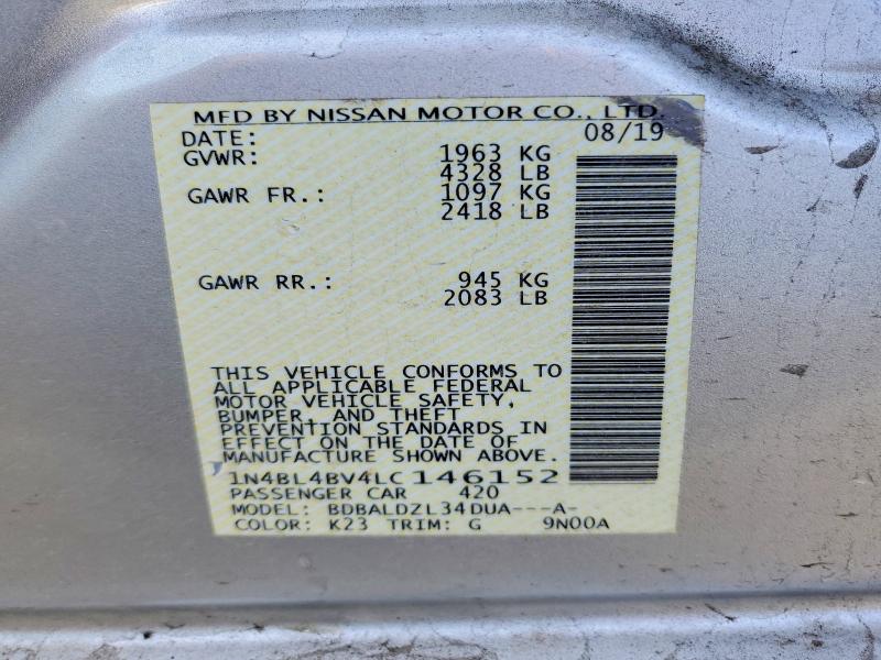 Aukcja sprzedaży 2020 Nissan Altima, vin: 1N4BL4BV4LC146152, numer aukcji: 47139086