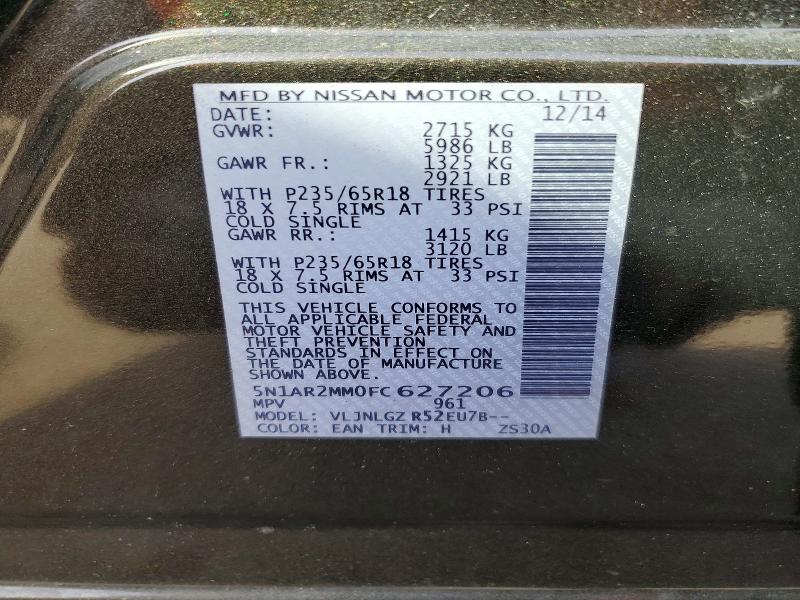 Продажа на аукционе авто 2015 Nissan Pathfinder, vin: 5N1AR2MM0FC627206, номер лота: 46817166