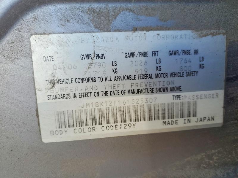 Aukcja sprzedaży 2006 Mazda 3, vin: JM1BK12F161525307, numer aukcji: 45465486