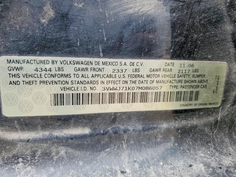 47720486 :رقم المزاد ، 3VWWJ71K07M086057 vin ، 2007 Volkswagen Jetta مزاد بيع