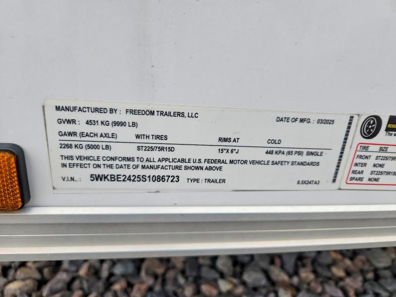 47296566 :رقم المزاد ، 5WKBE2425S1086723 vin ، 2025 Freedom Trailers Unknown مزاد بيع