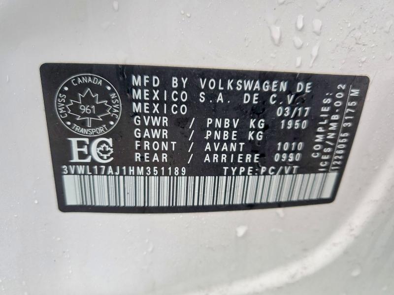 Aukcja sprzedaży 2017 Volkswagen Jetta, vin: 3VWL17AJ1HM351189, numer aukcji: 46387686