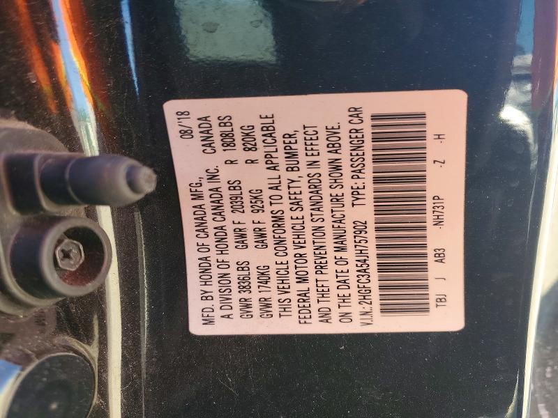 Aukcja sprzedaży 2018 Honda Civic, vin: 2HGFC3A54JH757902, numer aukcji: 46376286