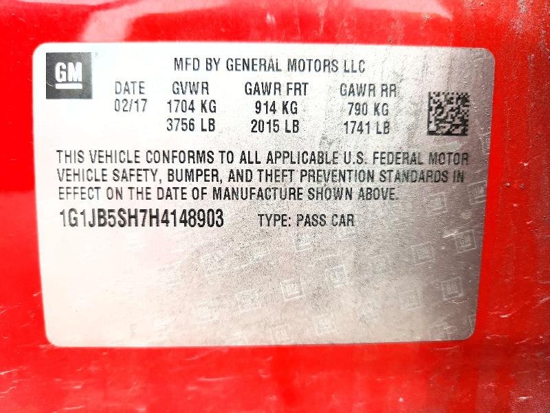 79749645 :رقم المزاد ، 1G1JB5SH7H4148903 vin ، 2017 Chevrolet Sonic مزاد بيع