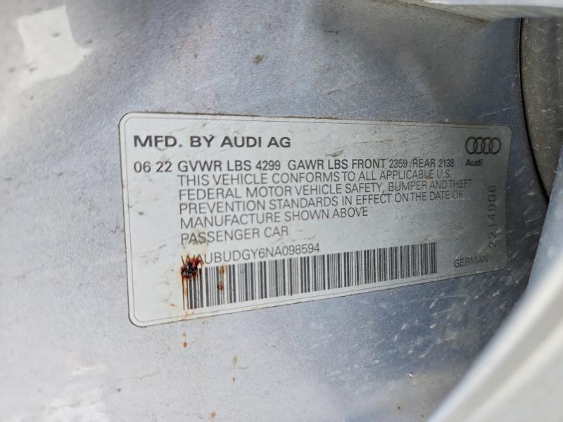 2022 Audi A3 მანქანა იყიდება აუქციონზე, vin: WAUBUDGY6NA098594, აუქციონის ნომერი: 46621626