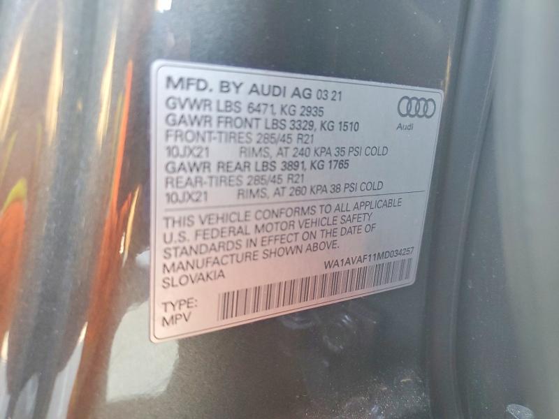 Продажа на аукционе авто 2021 Audi Q8, vin: WA1AVAF11MD034257, номер лота: 47833096