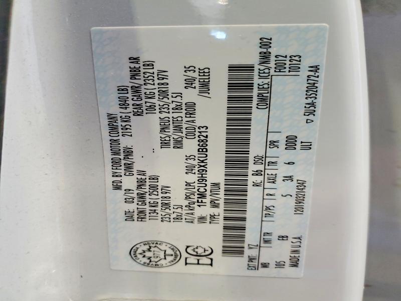 Aukcja sprzedaży 2019 Ford Escape, vin: 1FMCU9H9XKUB68213, numer aukcji: 48135336