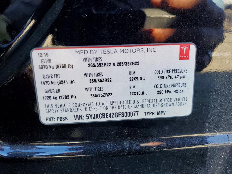 Aukcja sprzedaży 2016 Tesla Model X, vin: 5YJXCBE42GFS00077, numer aukcji: 79826875
