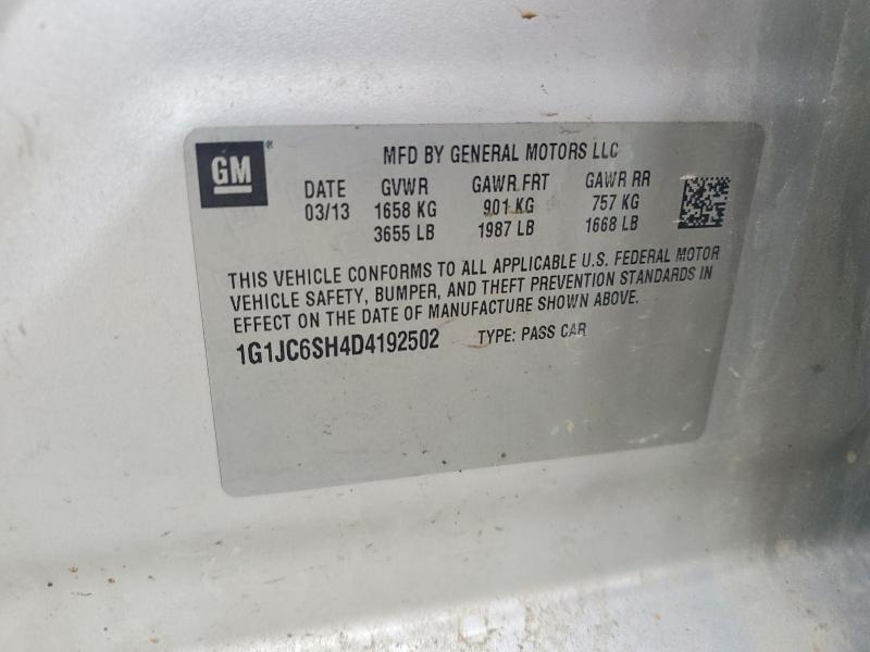 45520616 :رقم المزاد ، 1G1JC6SH4D4192502 vin ، 2013 Chevrolet Sonic مزاد بيع