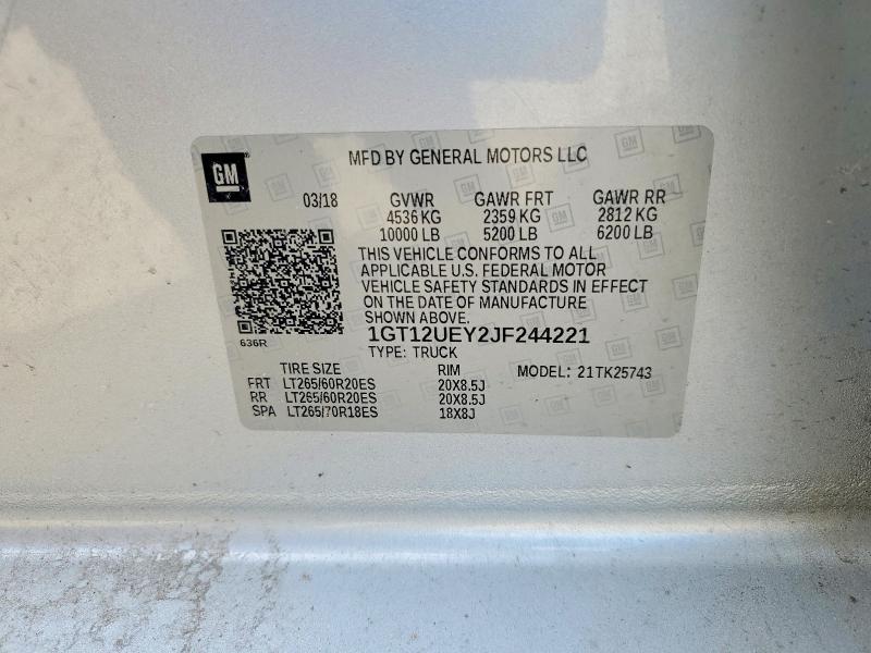 47072386 :رقم المزاد ، 1GT12UEY2JF244221 vin ، 2018 Gmc Sierra مزاد بيع