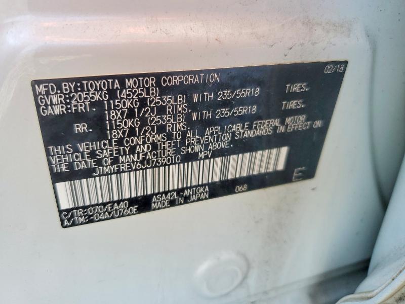 Aukcja sprzedaży 2018 Toyota Rav4, vin: JTMYFREV6JJ739010, numer aukcji: 41793726