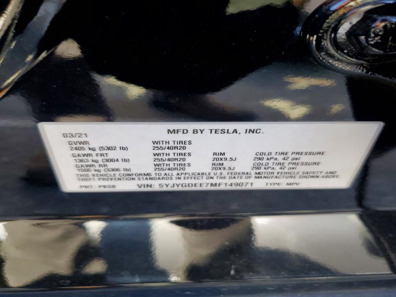 Aukcja sprzedaży 2021 Tesla Model Y, vin: 5YJYGDEE7MF149071, numer aukcji: 46957506