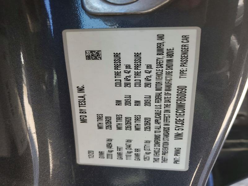 46522426 :رقم المزاد ، 5YJ3E1EC0MF860690 vin ، 2021 Tesla Model 3 مزاد بيع