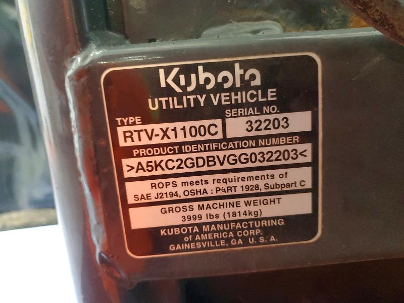 Aukcja sprzedaży 2017 Kubota Rtv-x1100, vin: A5KC2GDBVGG032203, numer aukcji: 46670746
