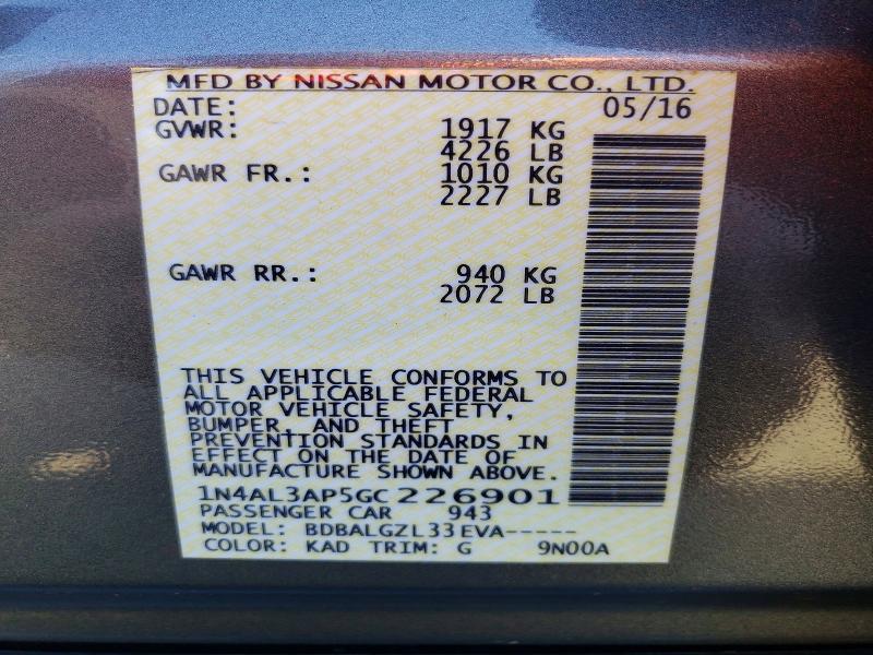 2016 Nissan Altima მანქანა იყიდება აუქციონზე, vin: 1N4AL3AP5GC226901, აუქციონის ნომერი: 47622606
