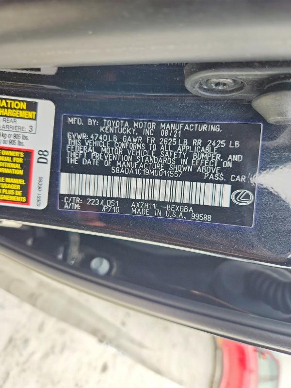 Продажа на аукционе авто 2021 Lexus Es 300h, vin: 58ADA1C19MU011557, номер лота: 46143646
