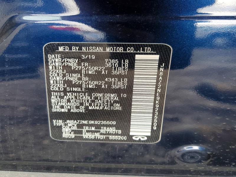Aukcja sprzedaży 2019 Infiniti Qx80, vin: JN8AZ2NE9K9235509, numer aukcji: 46816896