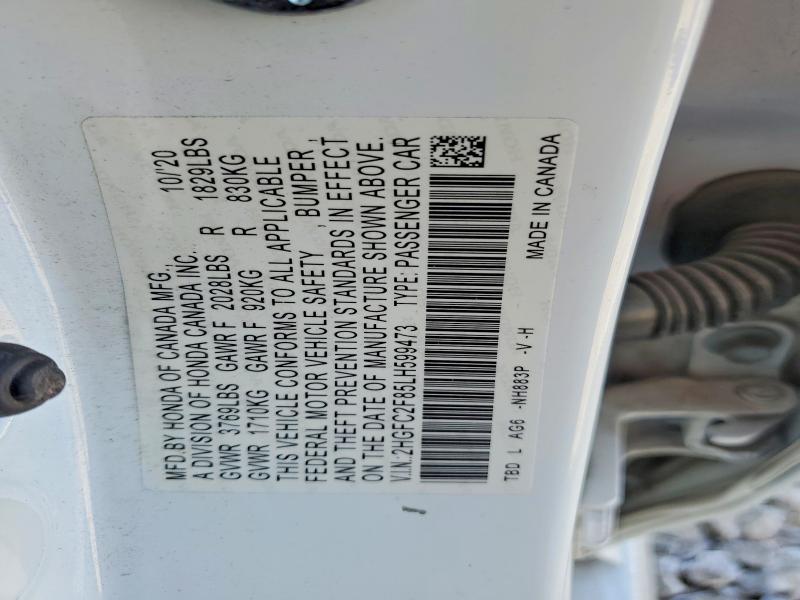 Aukcja sprzedaży 2020 Honda Civic, vin: 2HGFC2F85LH599473, numer aukcji: 45560886
