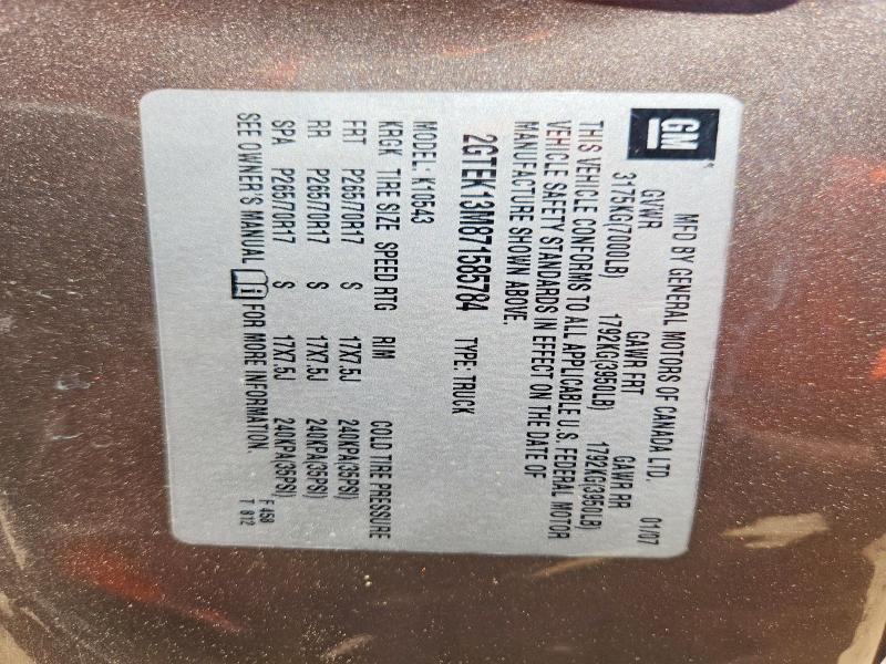 46451976 :رقم المزاد ، 2GTEK13M871585784 vin ، 2007 Gmc New Sierra مزاد بيع