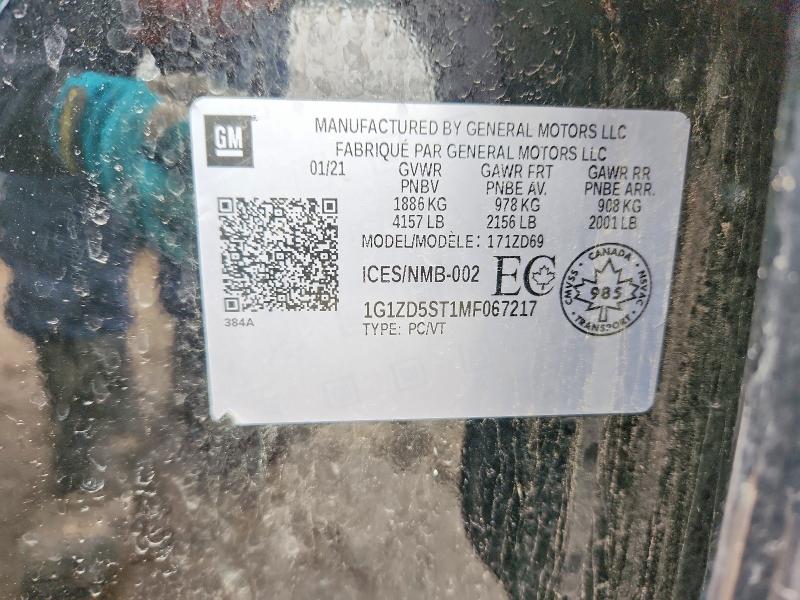 Aukcja sprzedaży 2021 Chevrolet Malibu, vin: 1G1ZD5ST1MF067217, numer aukcji: 45750446