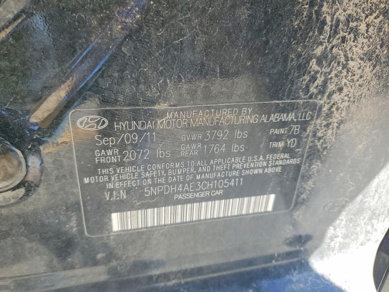 Aukcja sprzedaży 2012 Hyundai Elantra, vin: 5NPDH4AE3CH105411, numer aukcji: 46313036