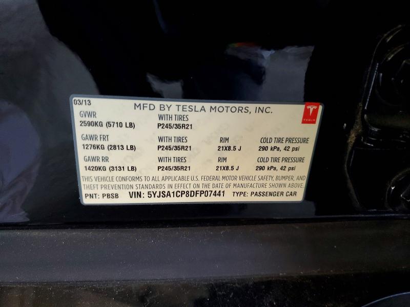 46175316 :رقم المزاد ، 5YJSA1CP8DFP07441 vin ، 2013 Tesla Model S مزاد بيع