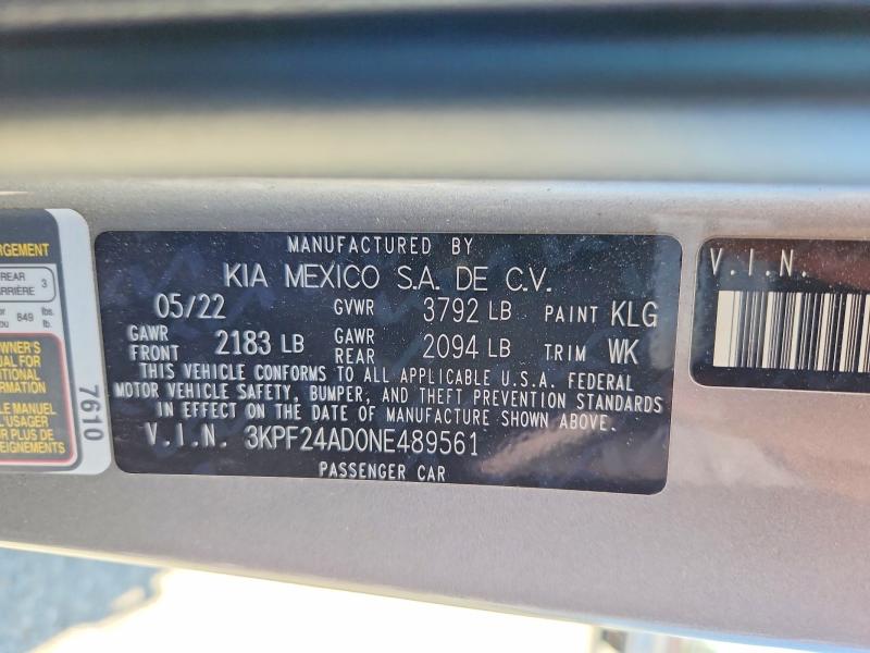 Aukcja sprzedaży 2022 Kia Forte, vin: 3KPF24AD0NE489561, numer aukcji: 47264826