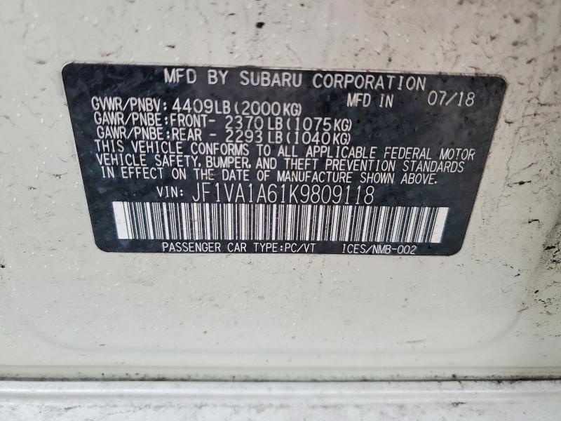 46860876 :رقم المزاد ، JF1VA1A61K9809118 vin ، 2019 Subaru Wrx مزاد بيع