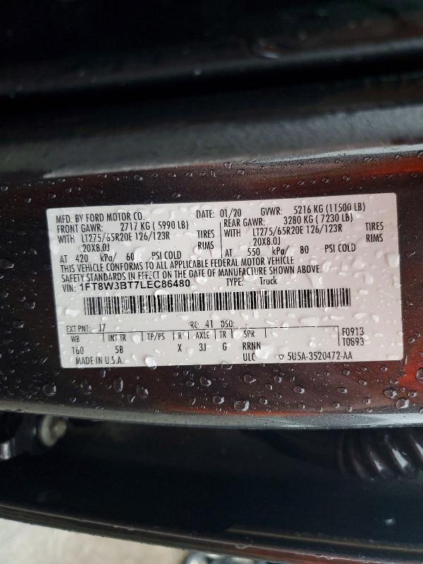 41803996 :رقم المزاد ، 1FT8W3BT7LEC86480 vin ، 2020 Ford F350 مزاد بيع