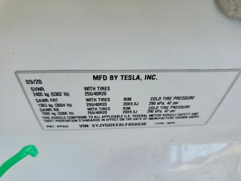 Aukcja sprzedaży 2020 Tesla Model Y, vin: 5YJYGDEE8LF056638, numer aukcji: 45524316