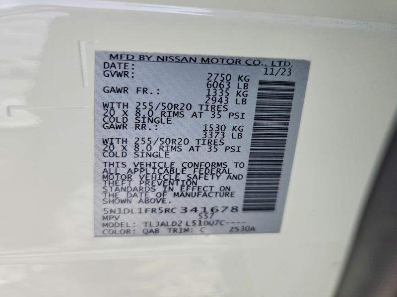 47960186 :رقم المزاد ، 5N1DL1FR5RC341678 vin ، 2024 Infiniti Qx60 مزاد بيع