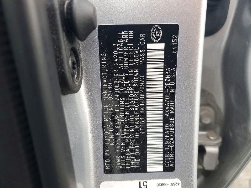 48178526 :رقم المزاد ، 4T1B11HK8KU829973 vin ، 2019 Toyota Camry مزاد بيع