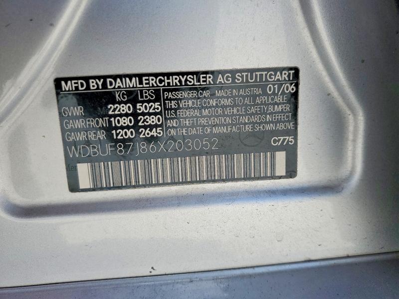47629646 :رقم المزاد ، WDBUF87J86X203052 vin ، 2006 Mercedes-benz E مزاد بيع